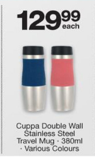 Checkers Cuppa Double Wall Stainless Steel Travel Mug 380ml offer