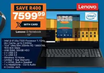 Checkers Lenovo i3 Notebook 15" offer
