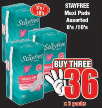 Boxer Stayfree Maxi Pads Assorted 8's / 10's offer
