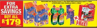 Boxer Fresh Wave Auto Washing Powder 2x2kg, Fresh Wave Dishwashing Liquid 2x750ml & Fresh Wave Fabric Conditioner Refill 2x500ml offer