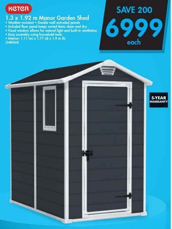 Makro Keter Manor Garden Shed 1.3 x 1.92m offer