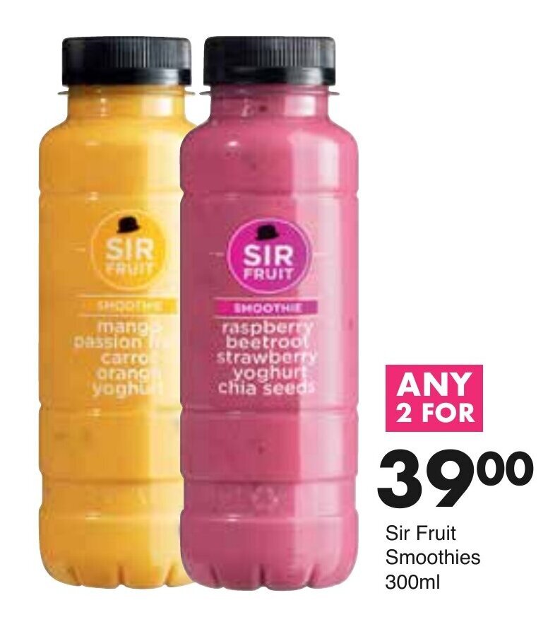 SIR Fruit Smoothies 2 x 300ml offer at Save Hyper