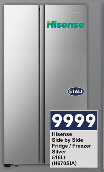 President Hyper Hisense Side by Side Fridge/Freezer Silver 516Lt offer