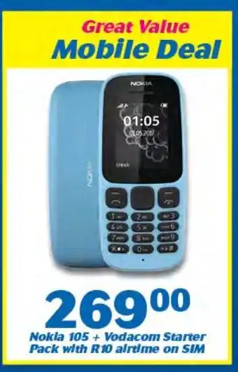 Cambridge Food Nokia 105 + Vodacom Starter Pack with R10 Airtime on SIM offer