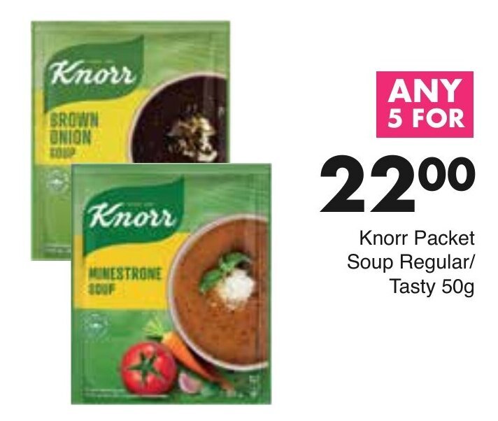 Knorr Brown Onion /Minestrone Soup 5 x 50g offer at Save Hyper