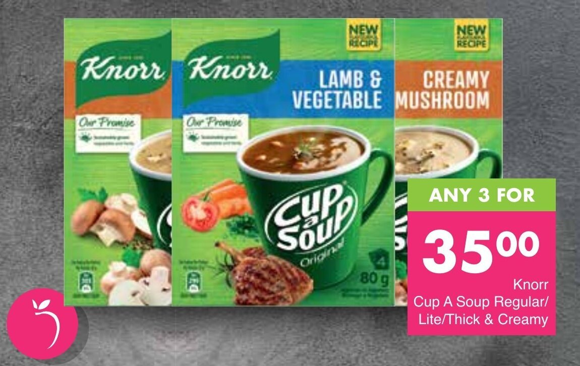 Knorr Cup a Soup Lamb & Vegetable/Creamy Mushroom 3's offer at Save Hyper