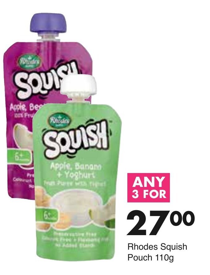 Rhodes Squish Mixed Fruit & Vegetable 3 x 110g offer at Save Hyper
