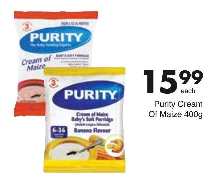 Purity Cream of Maize Baby Porridge 400g offer at Save Hyper