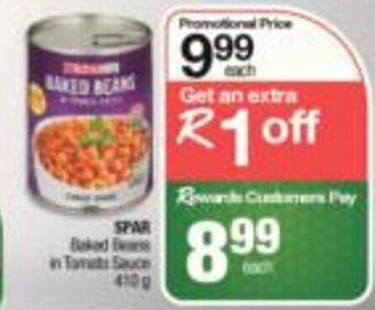 Spar SPAR Baked Beans in Tomato Sauce 410g offer