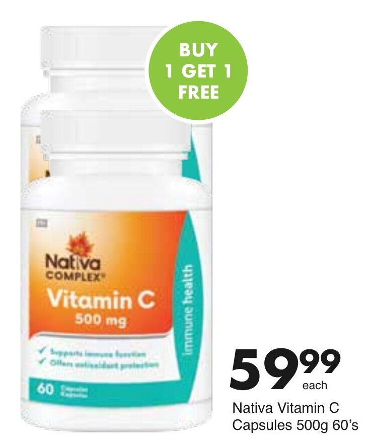 Nativa Complex Vitamin C Capsules 500mg 60's offer at Save Hyper