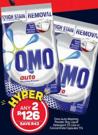 Pick n Pay Hypermarket Omo Auto Washing Powder 2kg, Liquid Detergent 1.5lt or Concentrate Capsules 17s offer