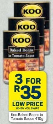 Pick n Pay Hypermarket Koo Baked Beans in Tomato Sauce 3 x 410g offer