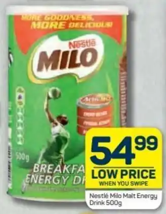 Pick n Pay Hypermarket Milo Malt Energy Drink 500g offer