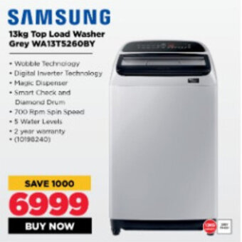 HiFi Corp Samsung - 13kg Top Load Washer Grey WA13T5260BY offer