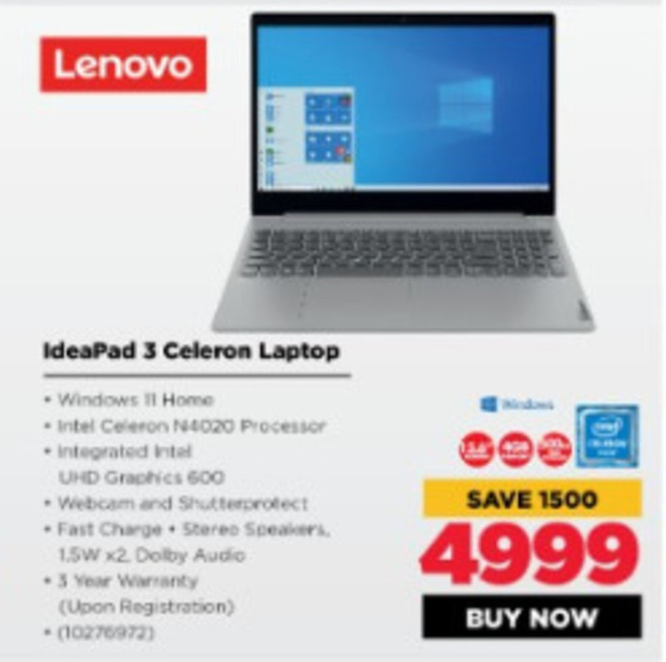 Lenovo Ideapad 3 Celeron Laptop offer at HiFi Corp