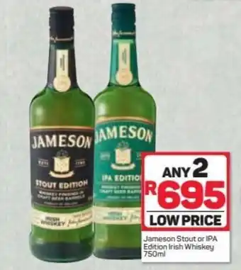 Pick n Pay Hypermarket Jameson Stout or IPA Edition Irish Whisky 2 x 750ml offer