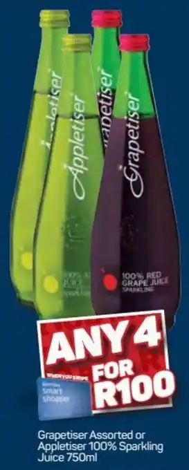 Pick n Pay Hypermarket Graprtiser or Appletiser Sparkling Juice 4 x 750ml offer