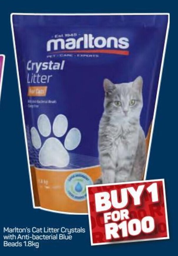 Pick n Pay Hypermarket Marltons Cat Crystal Litter with Anti-Bacterial Blue Beads 1.8kg offer