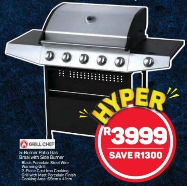 Grill Chef 5Burner Patio Gas Braai with Side Burner offer at Pick n
