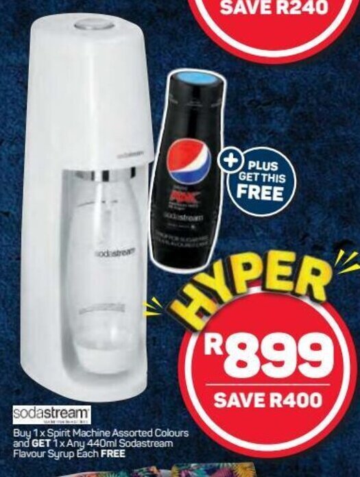 Sodastream Spirit Machine Assorted Colours and Get Sodastream Flavour