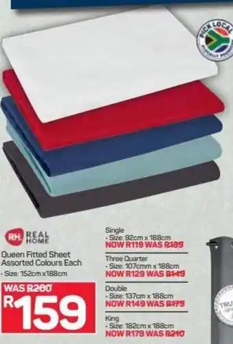 Pick n Pay Hypermarket Real Home Queen Fitted Sheet 152cm x 188cm offer