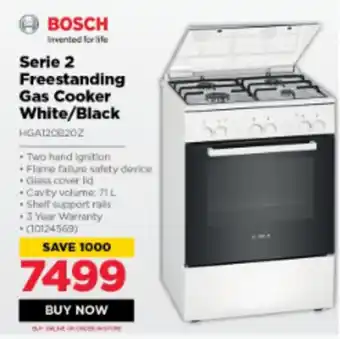 HiFi Corp Bosch - Serie 2 Freestanding Gas Cooker White / Black offer