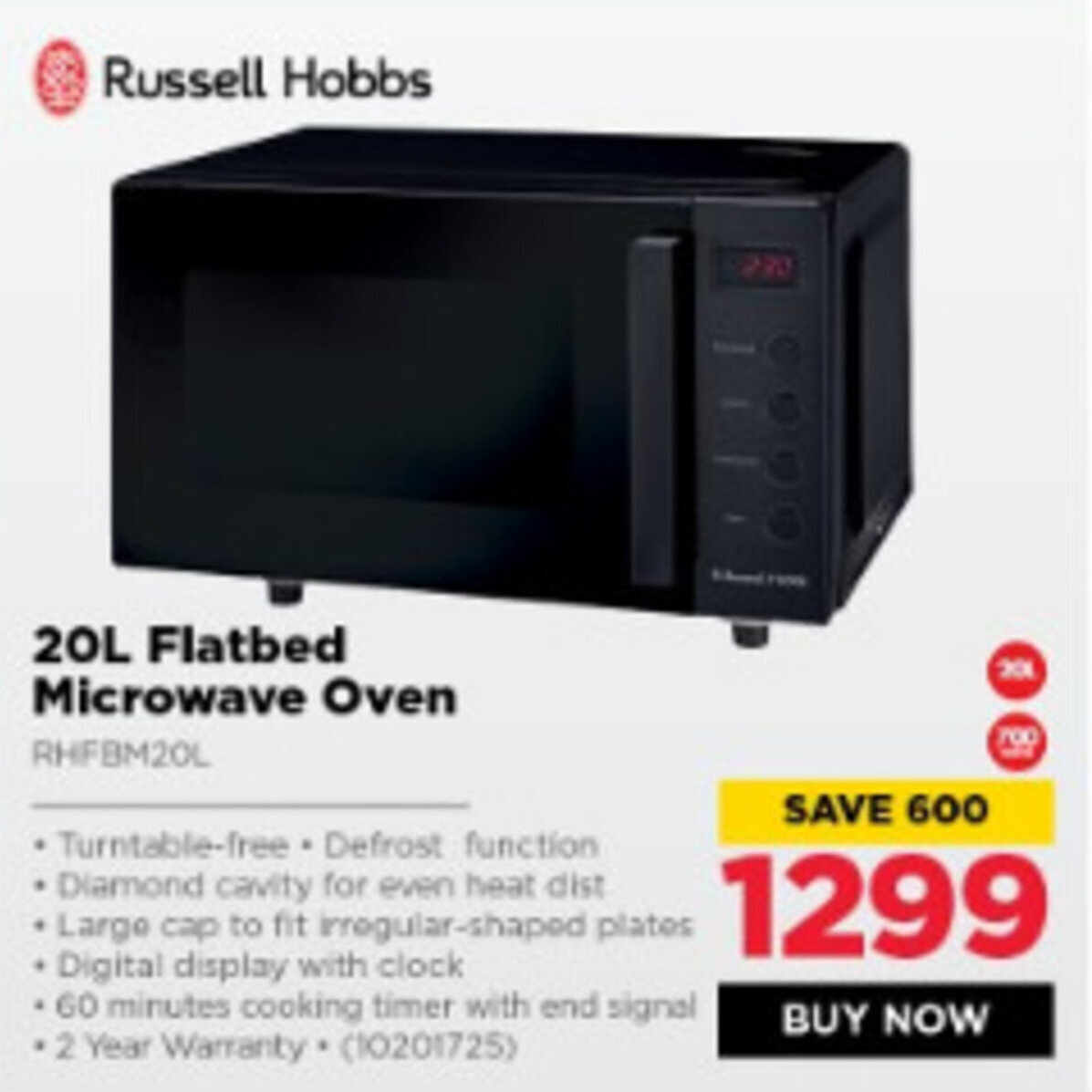Russell Hobbs 20L Flatbed Microwave Oven offer at HiFi Corp
