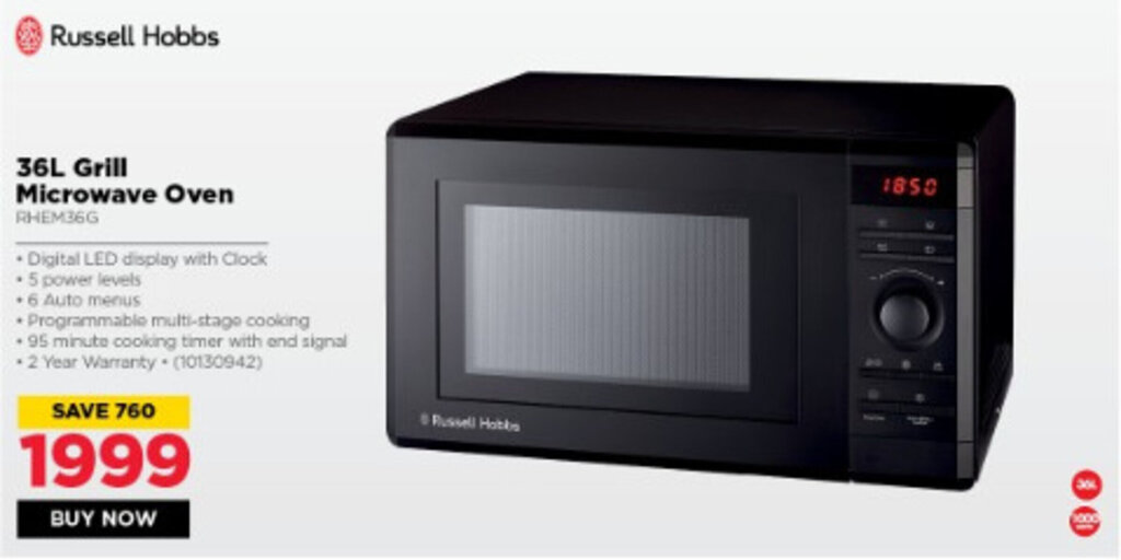 Russell Hobbs 36L Grill Microwave Oven offer at HiFi Corp