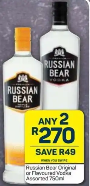 Pick n Pay Liquor Russian Bear Original or Flavoured Vodka Assorted 750 ml offer