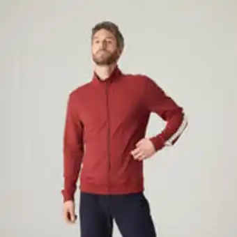 Men's straight-cut zip sweatshirt with pocket 500 - burgundy & icy white