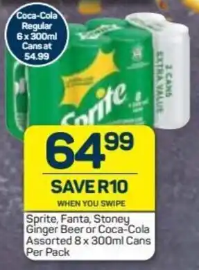 Pick n Pay Liquor Sprite, Fanta, Stoney Ginger Beer or Coca-Cola Assorted 8 x 300ml cans per pack offer