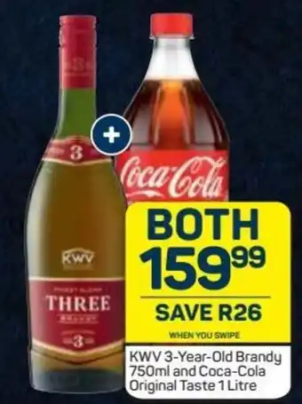 Pick n Pay Liquor KWV 3-Year-Old Brandy 750ml and Coca-Cola Original Taste 1 Litre offer