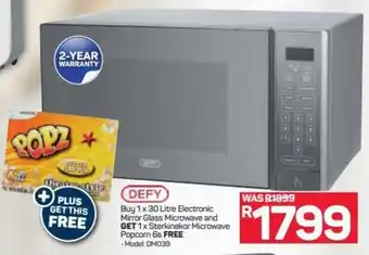 Pick n Pay Hypermarket Defy Electronic Mirror Glass Microwave and Get Sterkinekor Microwave Popcorn 6s offer