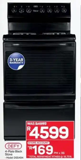 Pick n Pay Hypermarket Defy 4-Plate Black Stove offer