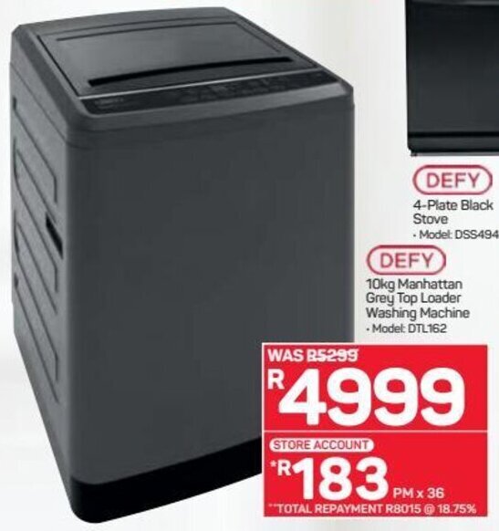 Defy Manhattan Grey Top Loader Washing Machine 10kg offer at Pick n Pay