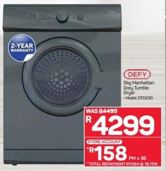 Defy Manhattan Grey Tumble Dryer offer at Pick n Pay Hypermarket