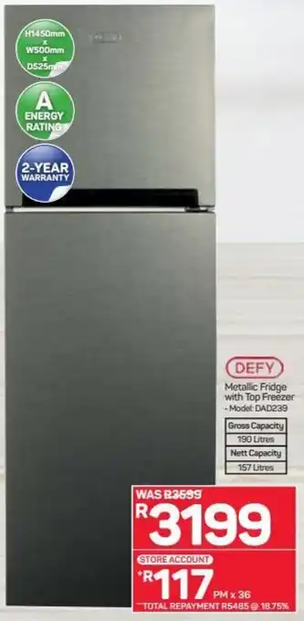 Pick n Pay Hypermarket Defy Metallic Fridge with Top Freezer offer