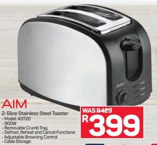 Aim 2Slice Stainless Steel Toaster offer at Pick n Pay Hypermarket