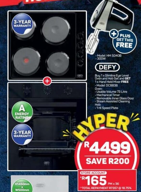 Defy Slimline Eye Level Oven and Hob Set and Get Hand Hels Mixer offer