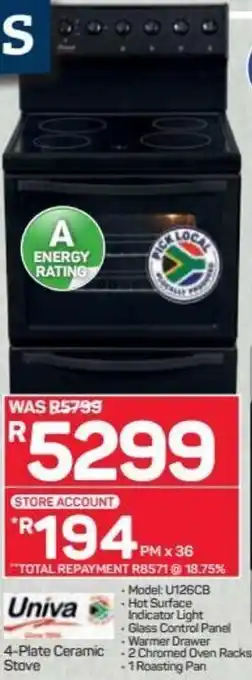 Pick n Pay Hypermarket Univa 4-Plate Ceramic Stove offer