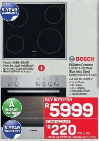 Pick n Pay Hypermarket Bosch Ceramic Electric Hob Plus Stainless Steel Undercounter Oven 600mm offer