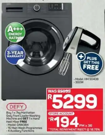 Pick n Pay Hypermarket Defy Manhattan Grey Front Loader Washing Machine 7kg and Grt Hand Held Mixer offer