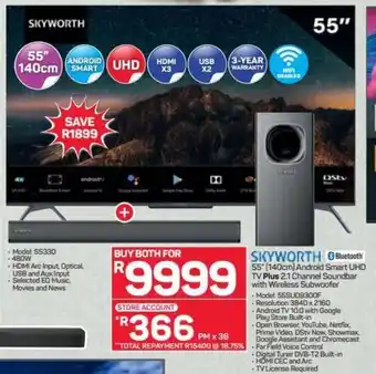 Pick n Pay Hypermarket Skyworth Bluetooth TV Plus 2.1 Channel Soundbar with Wireless Subwoofer offer