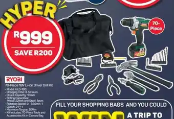 Pick n Pay Hypermarket Ryobi Li-ion Driver Drill Kit 70-piece offer