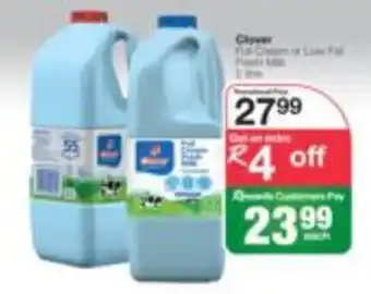 Spar Clover Full Cream Fresh Milk 2L offer