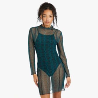 The FIX Women's forest green printed mesh bodycon dress offer