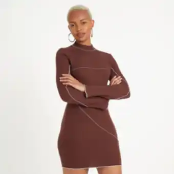 Women's brown bodycon dress with exposed seam