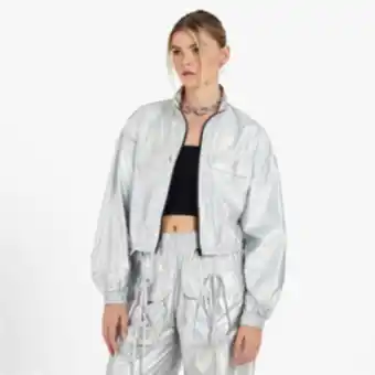 Women's silver bomber jacket with pocket detail