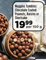 Food Lover's Market Nuggles Tumbles: Chocolate Coated Peanuts, Raisins Or Shortcake-Per 100g offer