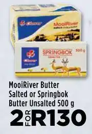 Food Lover's Market Mooiriver Butter Salted Or Springbok Butter Unsalted-For 2 x 500g offer